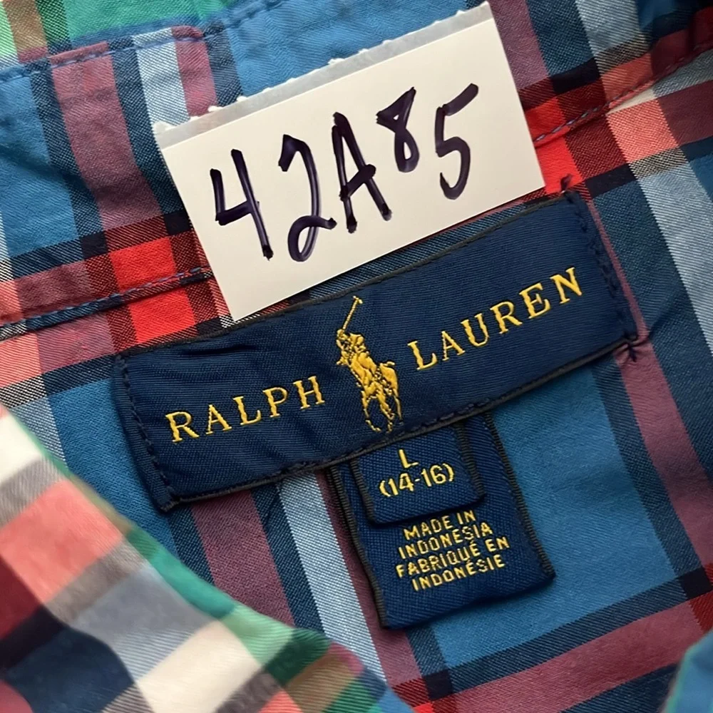 Ralph Lauren Boys Button Shirt Large Plaid Cotton Longsleeve